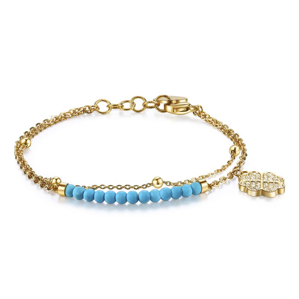 BRACCIALE AURORA GOLD CON PIETRE AZZURE E QUADRIFOGLIO - S