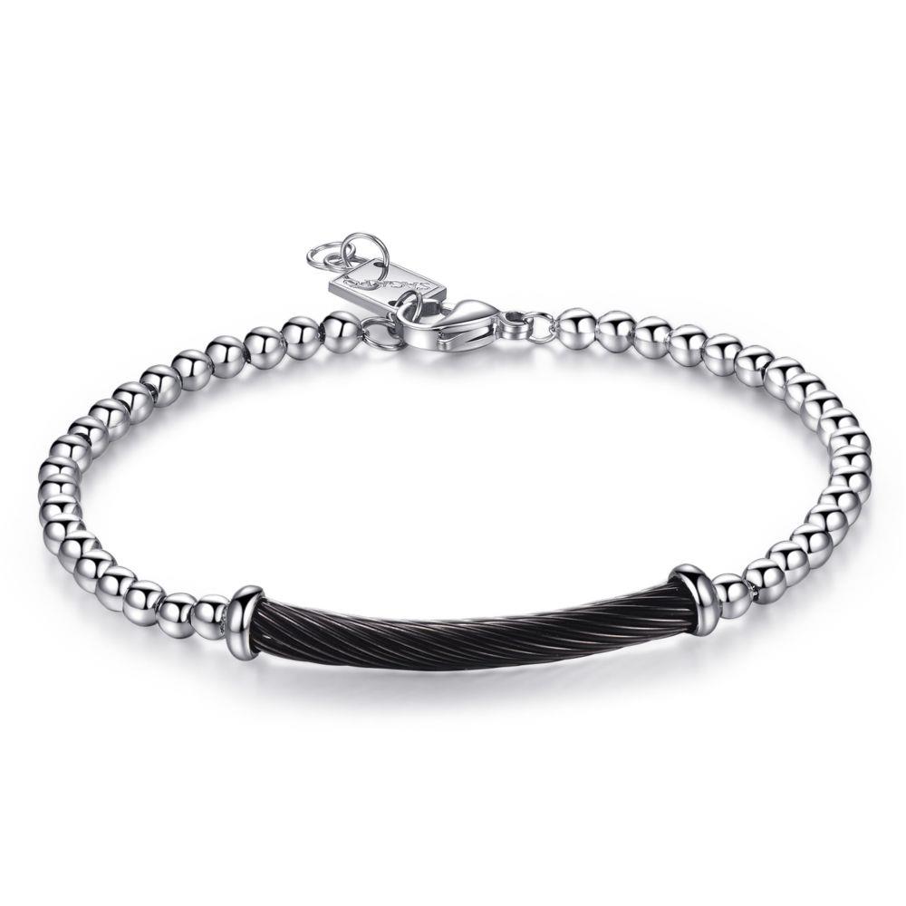 BRACCIALE CON BOULE E PIASTRA NERA - S