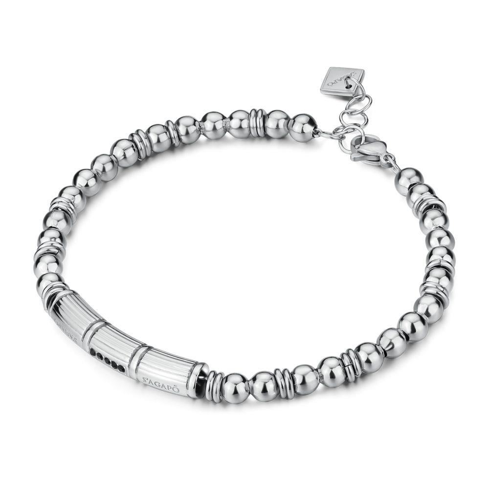 BRACCIALE IN ACCIAIO E CRISTALLI NERI - S
