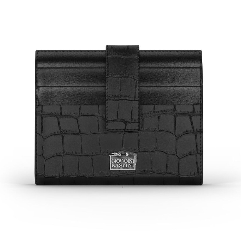 PORTAFOGLIO PORTACARTE PELLE CROCO NERA - GIOVANNI RASPINI