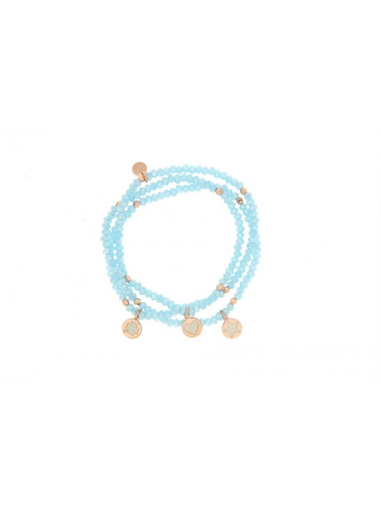 BRACCIALE ELASTICO CON PIETRE AZZURRE E 3 MEDAGLIETTE - RUE DES MILLE