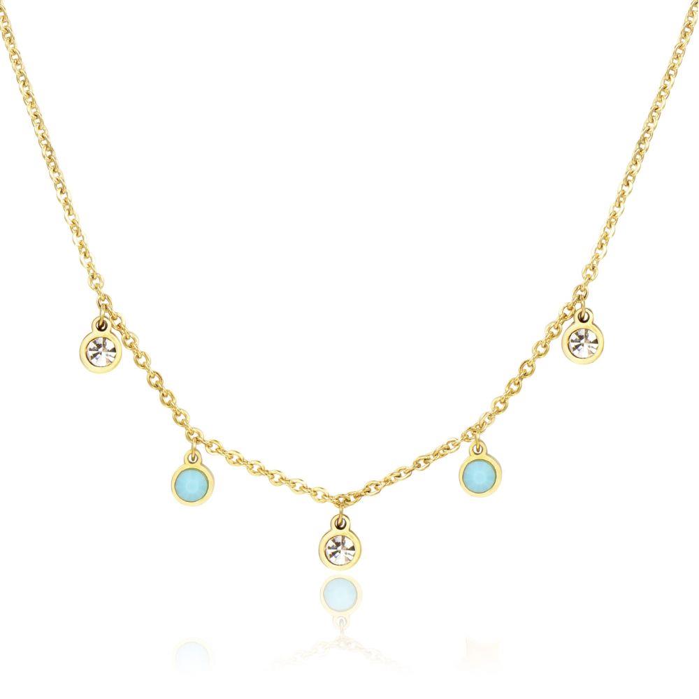COLLANA GOLD CON CRISTALLI BIANCHI E TURCHESE - S