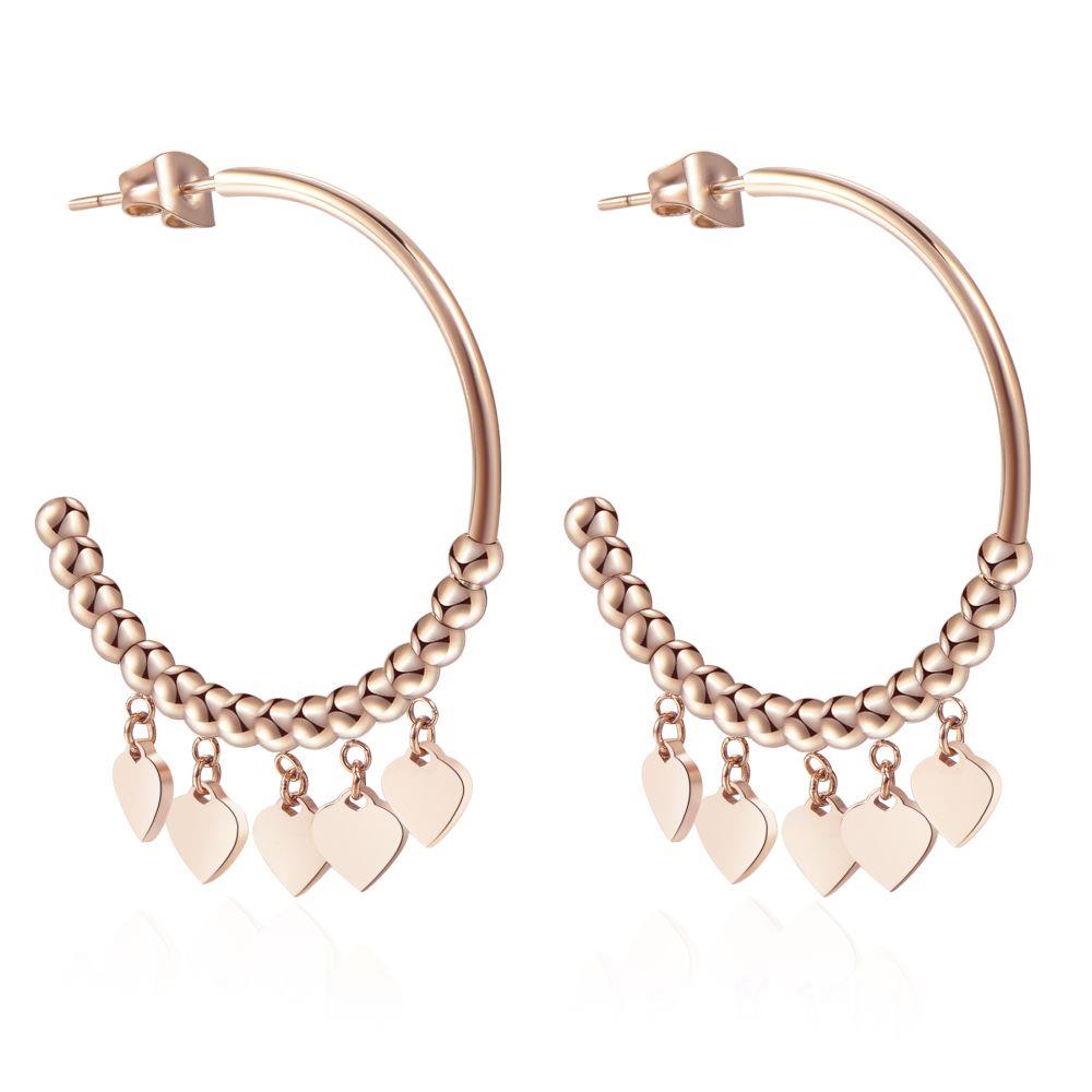 ORECCHINI A CERCHIO CON BOULE E CUORI ROS&Egrave; - S