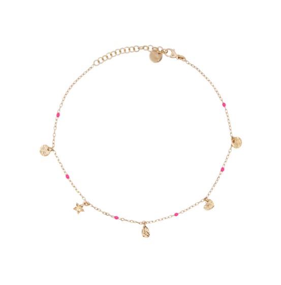 CAVIGLIERA CHARMS E DETTAGLIO SMALTO FUCSIA - ANKLETS MANIA RUE DES MILLE - RUE DES MILLE