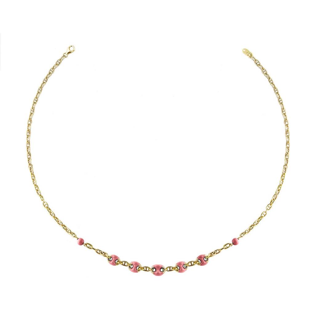 GIROCOLLO CON INSERTI MAGLIA MARINA E SMALTO ROSA - RUE DES MILLE