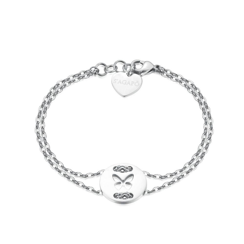 BRACCIALE DOPPIO CON PIASTRINA TONDA FARFALLA - S
