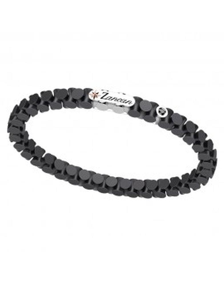 BRACCIALE IN ACCIAIO CON SPINELLI NERI E CERAMICA NERA - ZANCAN