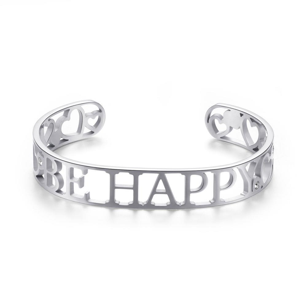 BRACCIALE RIGIDO "BE HAPPY" - SILVER - S