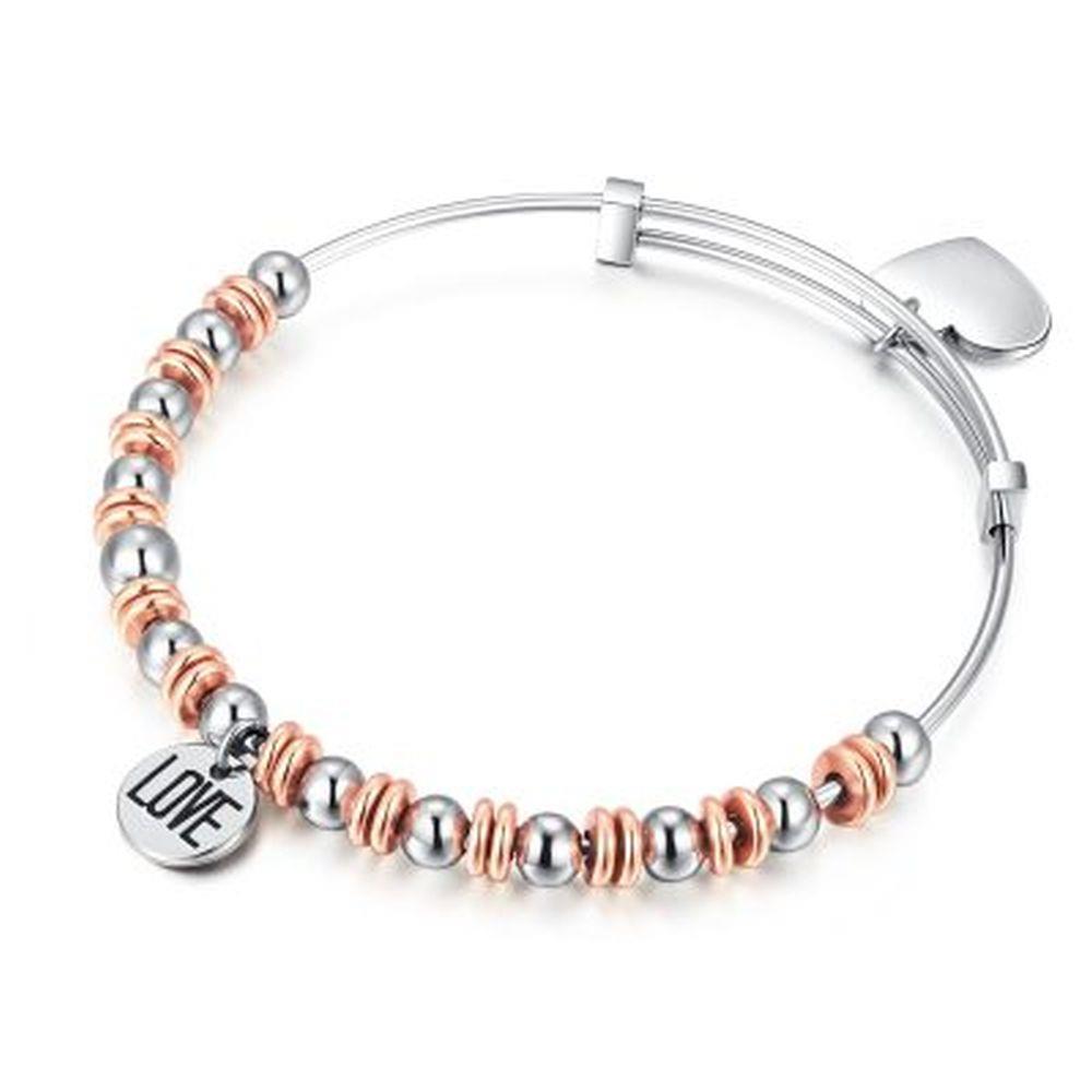BRACCIALE HAPPY LOVE CON BOULE BIANCHE E ROS&egrave; E CUORE - S