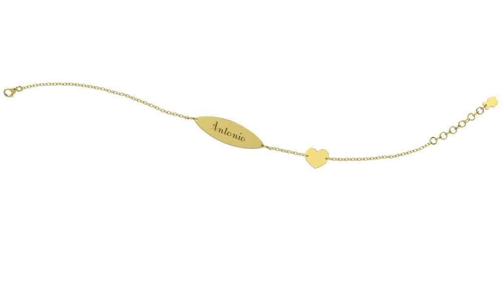 BRACCIALE CON TARGHETTA E CUORE PERSONALIZZABILE IN ORO - NANAN