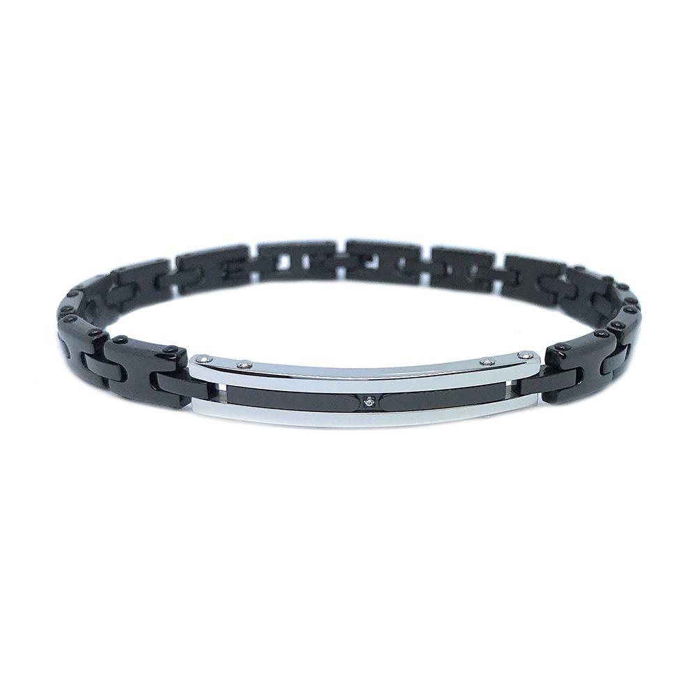 BRACCIALE ZANCAN IN ACCIAIO NERO CON ZIRCONE &ndash; HITECK  - ZANCAN