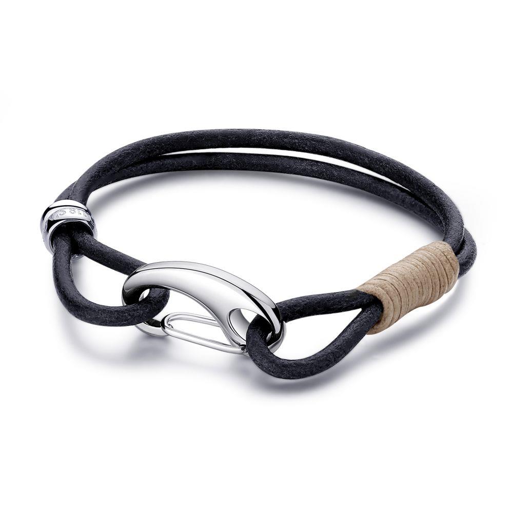 BRACCIALE IN PELLE NERA E BEIGE - S