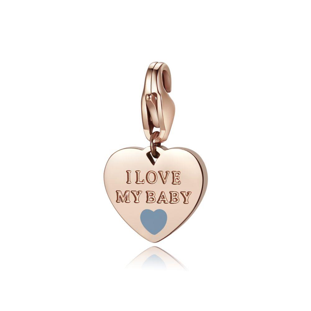 CHARM CUORE ROSÈ "I LOVE MY BABY" AZZURRO - S