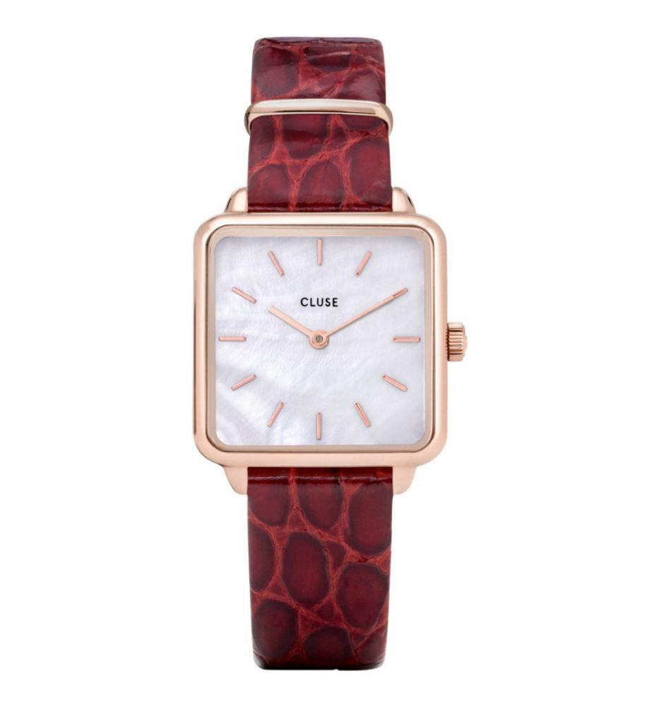CLUSE LA TETRAGONE LEATHER RG WHITE PEARL/RED ALLIGATOR - CLUSE