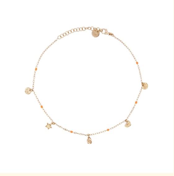 CAVIGLIERA CHARMS E DETTAGLIO SMALTO ARANCIONE - ANKLETS MANIA RUE DES MILLE - RUE DES MILLE