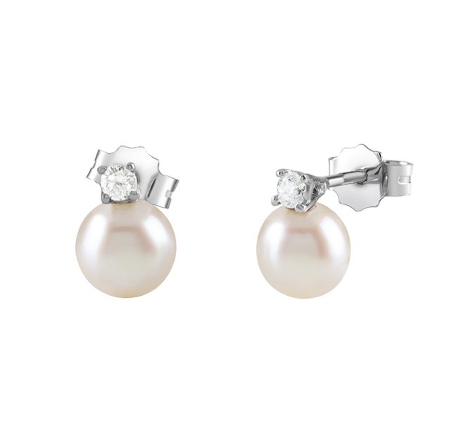 ORECCHINI IN ORO BIANCO CON DIAMANTI E PERLE - BLISS