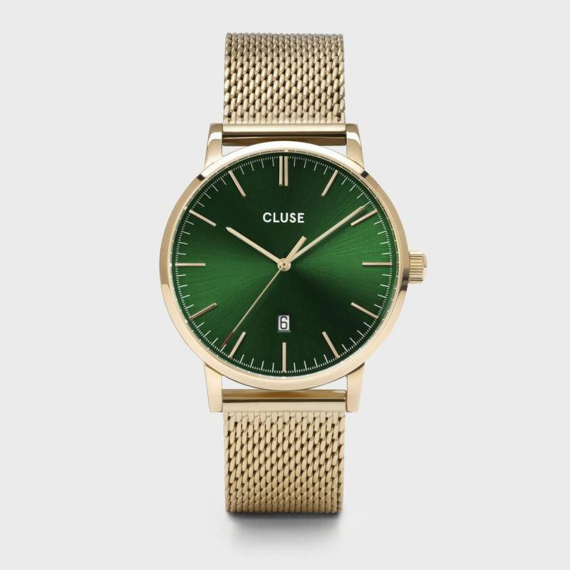 CLUSE ARAVIS 3H 40MM GREEN DIAL MESH GOLD - CLUSE