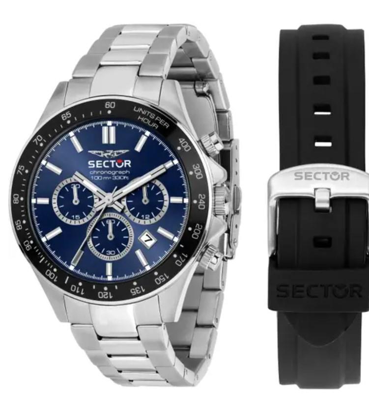 230 43MM CHRO BLUE DIAL BR SS+BLK SIL ST - SECTOR