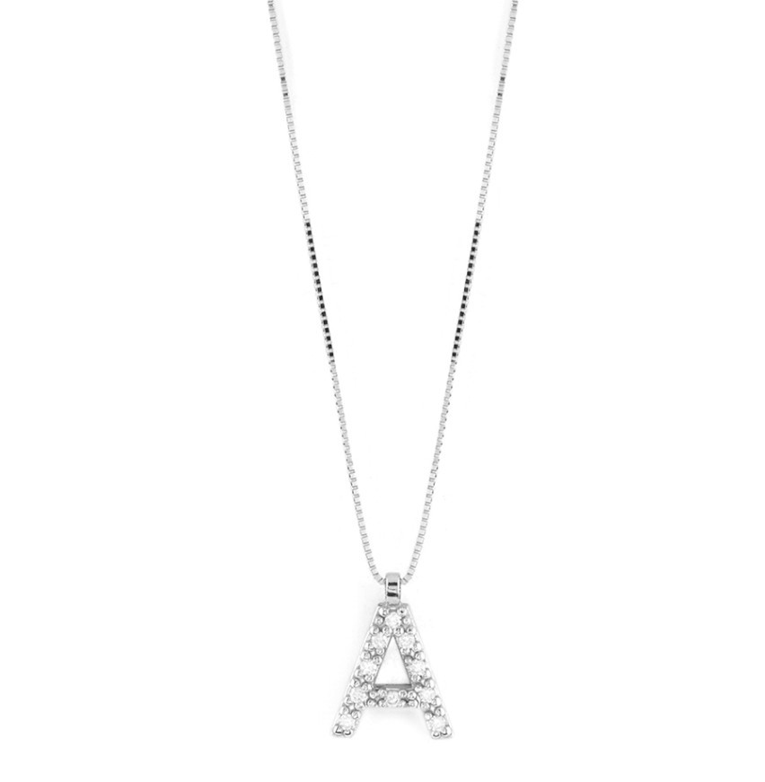 COLLANA ORO BIANCO CON DIAMANTI LETTERA A  - BLISS