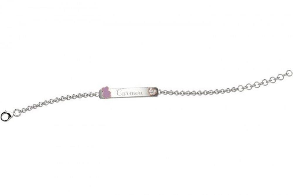 BRACCIALE CON PIASTRINA, ORSETTO ROSA E CUORE CON ZIRCONI - NANAN