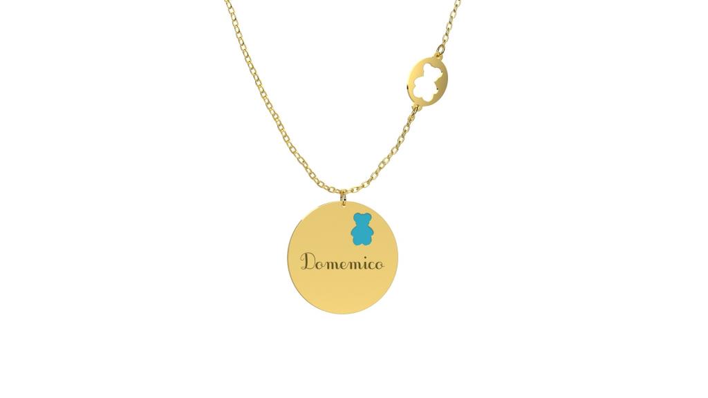 COLLANA PENDENTE BIMBO IN ORO CON ORSETTO AZZURRO PERSONALIZZABILE - NANAN