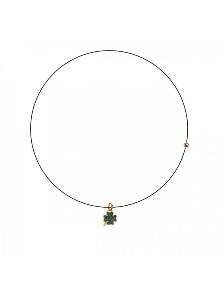 GIROCOLLO LENZA NERO CON QUADRIFOGLIO ZIRCONI COLORATI - RUE DES MILLE