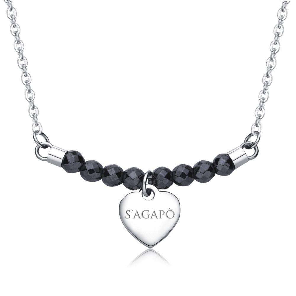 COLLANA CON PIETRE SCURE E CUORE - S