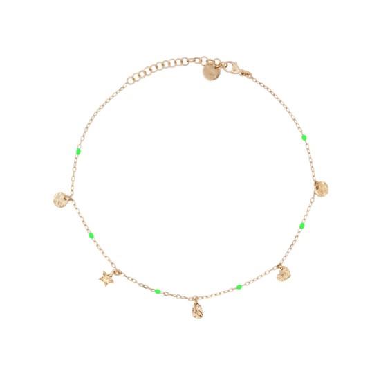 CAVIGLIERA CHARMS E DETTAGLIO SMALTO VERDE - ANKLETS MANIA RUE DES MILLE - RUE DES MILLE