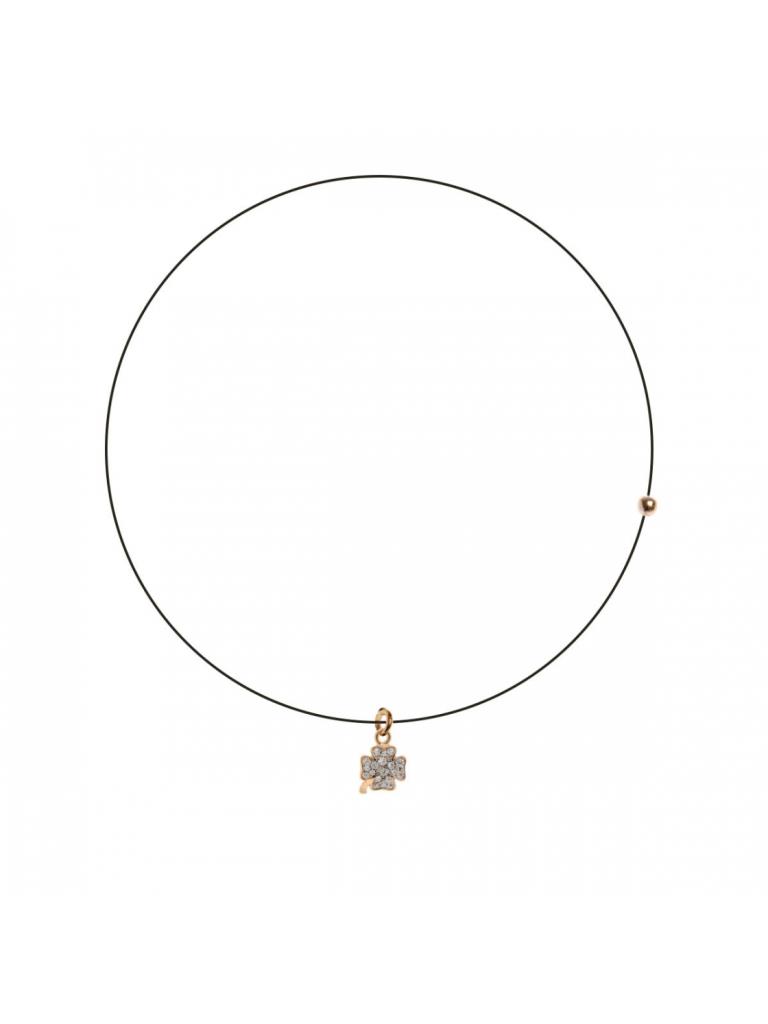 GIROCOLLO LENZA NERO CON QUADRIFOGLIO ZIRCONI BIANCHI - RUE DES MILLE
