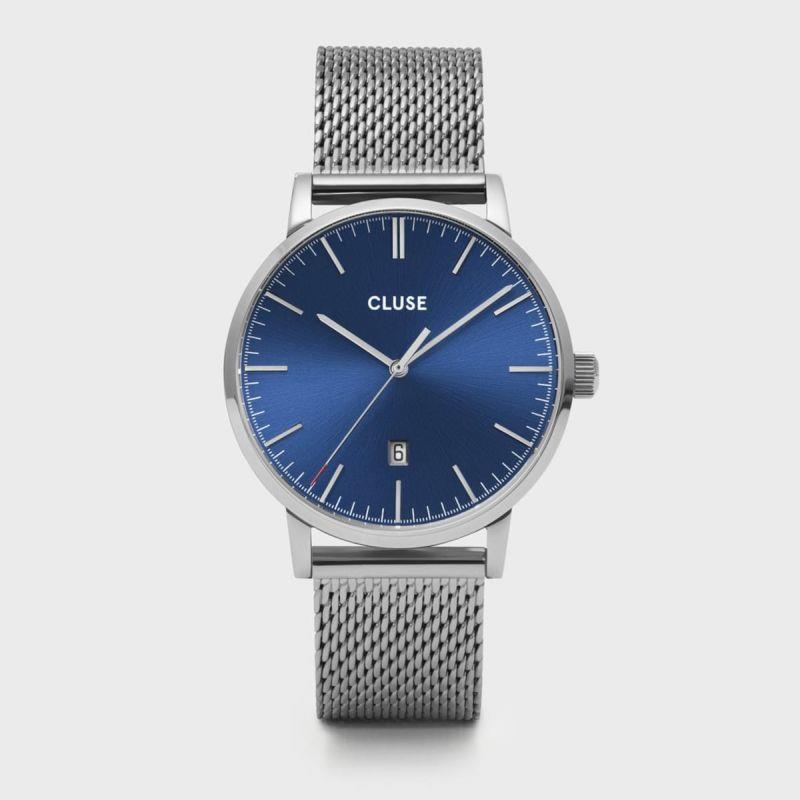 CLUSE ARAVIS 3H 40MM BLUE DIAL MESH SILVER - CLUSE