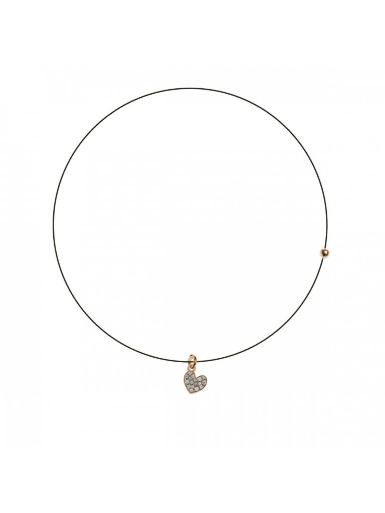 GIROCOLLO LENZA NERO CON CUORE ZIRCONI BIANCHI - RUE DES MILLE