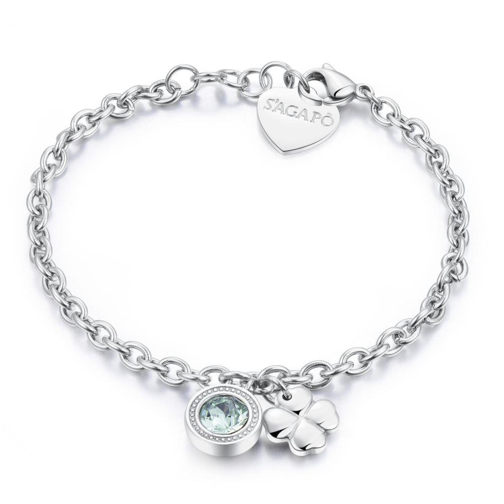 BRACCIALE IN ACCIAIO CON QUADRIFOGLIO E SWAROVSKI VERDE - S