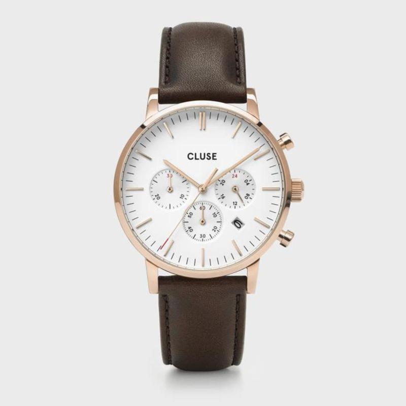 CLUSE ARAVIS CHRONO WHITE DIAL BROWN - CLUSE