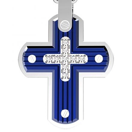 COLLANA CON CROCE BLU A SCANALATURE. - ZANCAN