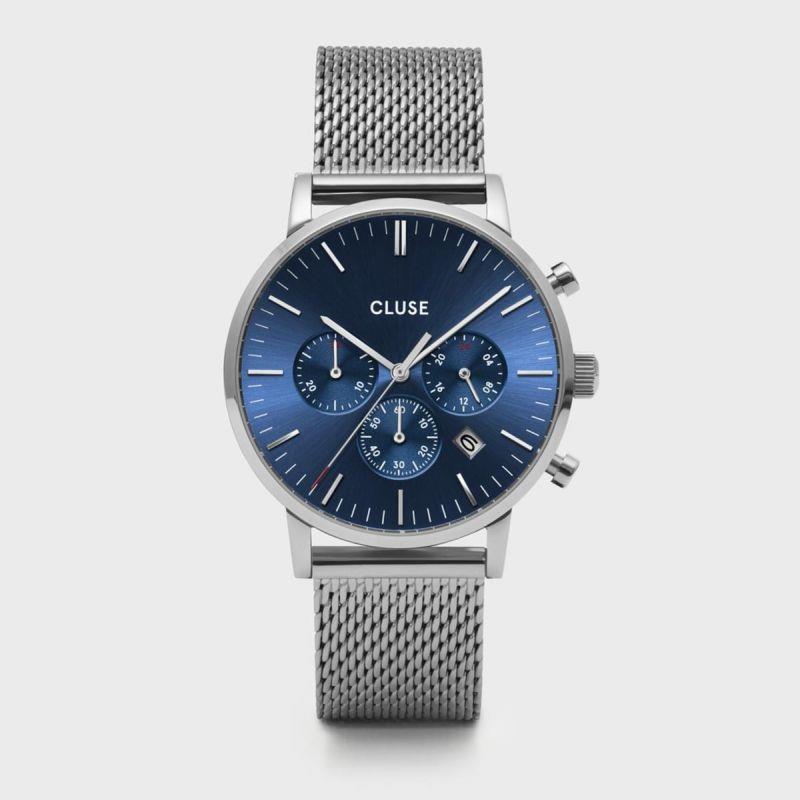 CLUSE ARAVIS CHRONO BLUE DIAL MESH SILVER - CLUSE