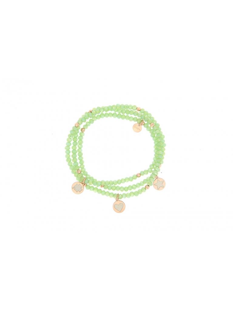 BRACCIALE ELASTICO CON PIETRE VERDI E 3 MEDAGLIETTE - RUE DES MILLE