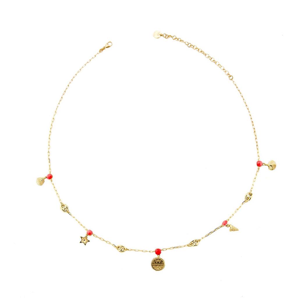 COLLANA PENDENTI CONCHIGLIE E SMALTO CORALLO - RUE DES MILLE