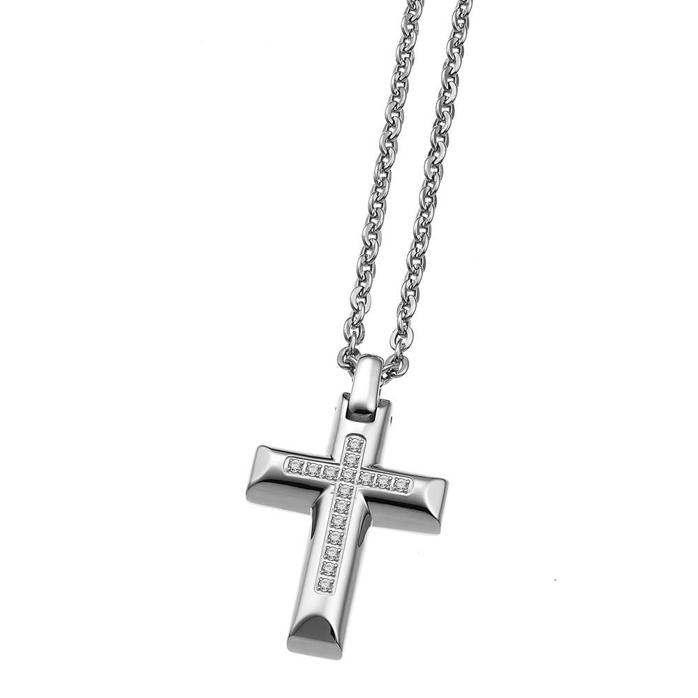 COLLANA IN ACCIAIO CON CROCE E ZAFFIRI  - ZANCAN