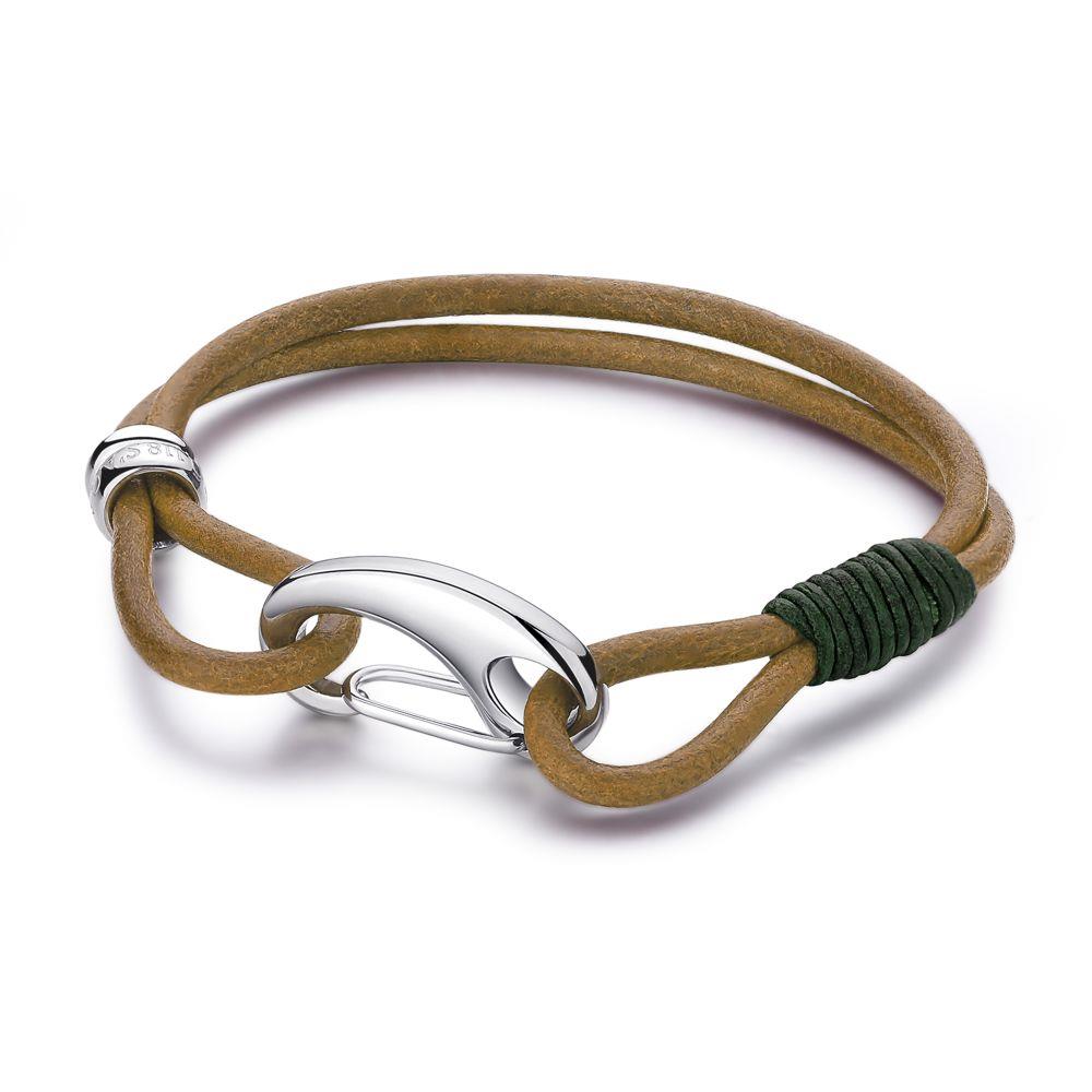 BRACCIALE IN PELLE BEIGE E VERDE  - S