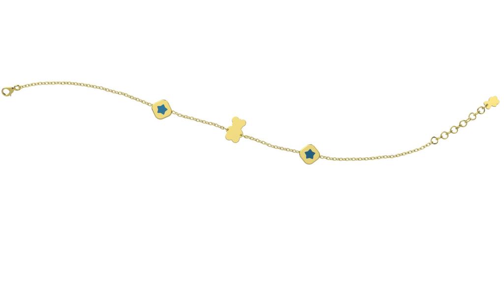 BRACCIALE IN ORO CON ORSETTO E DUE STELLINE AZZURRE - NANAN