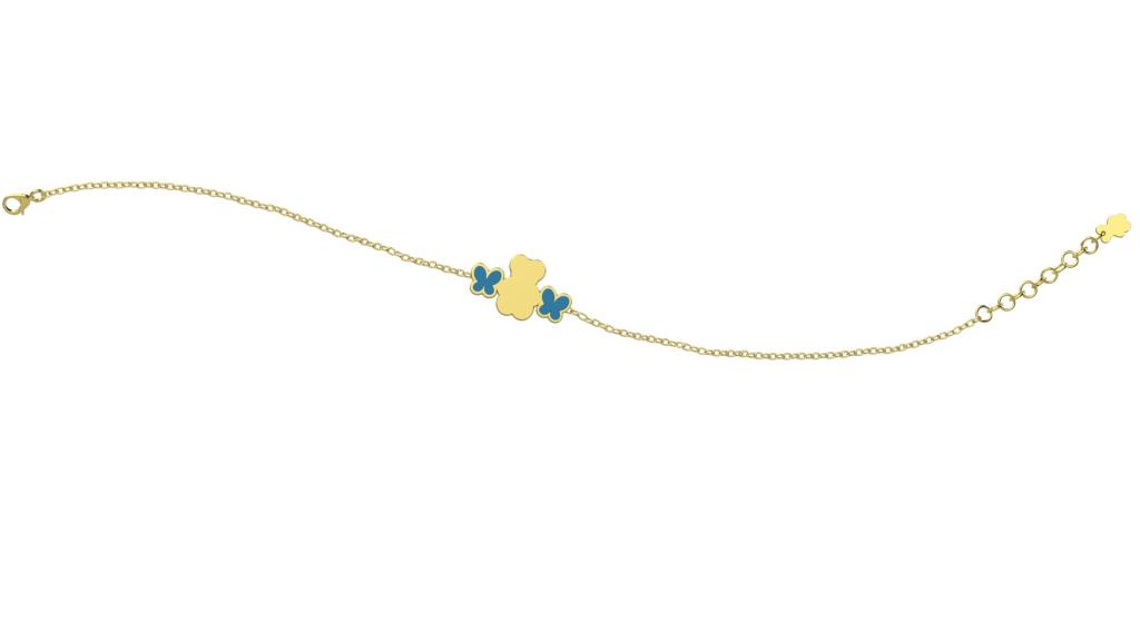 BRACCIALE BIMBO CON ORSETTO E FARFALLE AZZURRE IN ORO - NANAN