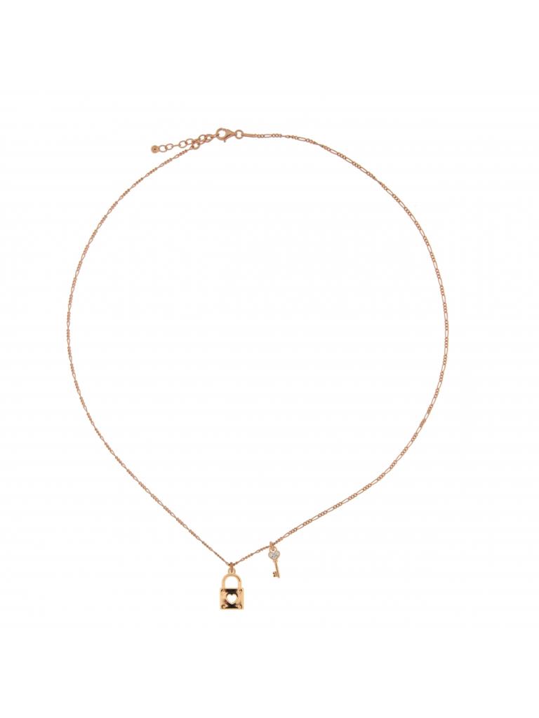 GIROCOLLO CATENELLA CON LUCCHETTO E CUORE CON GALVANICA ORO ROSA  - RUE DES MILLE