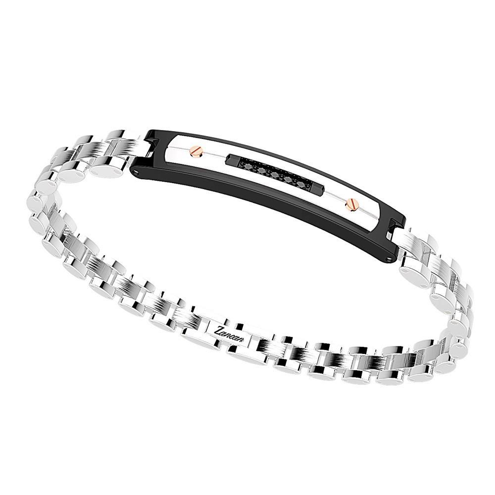 BRACCIALE IN ACCIAIO CON PLACCA NERA - ZANCAN