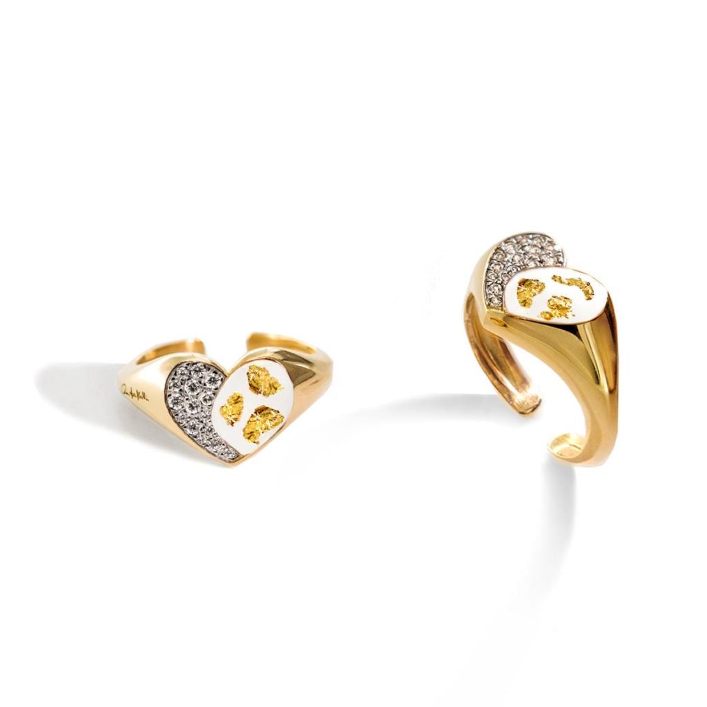 ANELLO CHEVALIER CON CUORE - SMALTO E FOGLIA ORO RUE DES MILLE - RUE DES MILLE