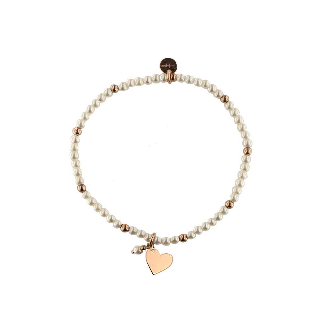 BRACCIALETTO ELASTICO CON PERLE E PALLINE - CUORE RUE DES MILLE - RUE DES MILLE