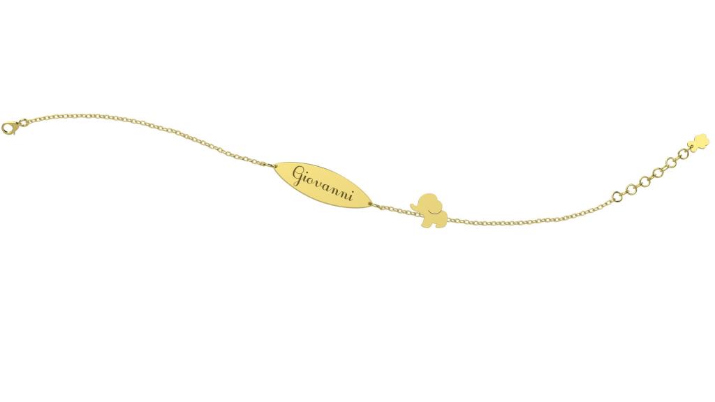 BRACCIALE CON TARGHETTA ED ELEFANTINO PERSONALIZZABILE IN ORO - NANAN