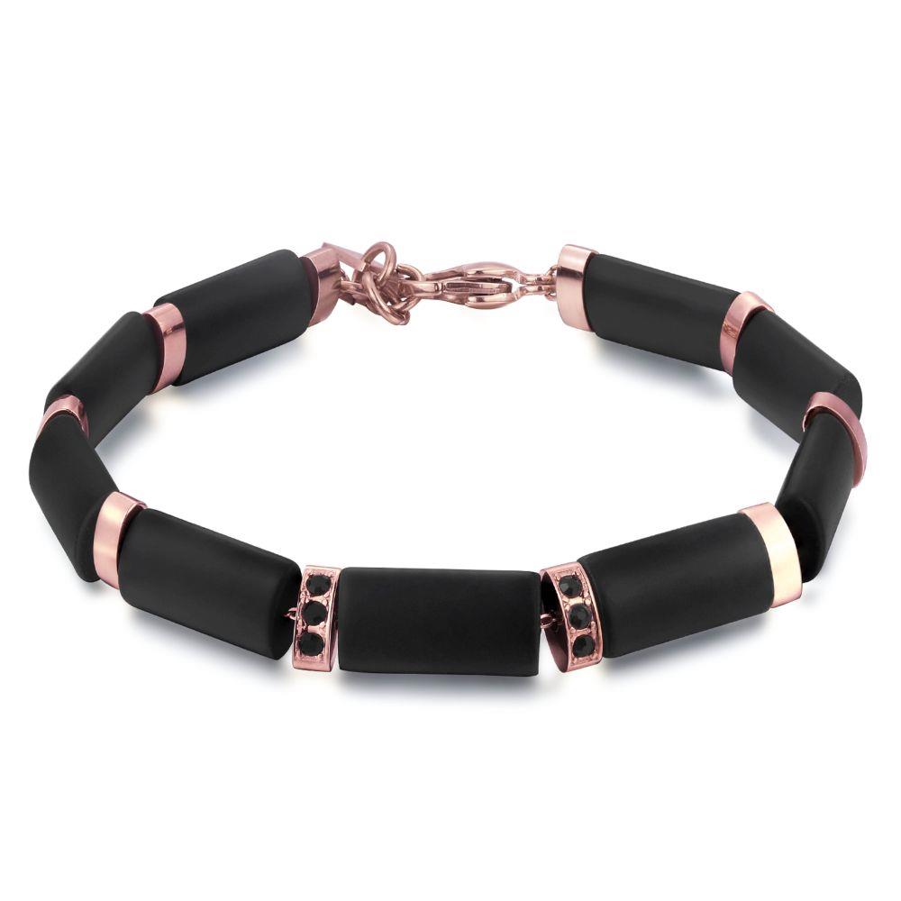 BRACCIALE ONYKX IN ACCIAIO, PDV ROSA, ONICE NERA E CRISTALLI NERI - S