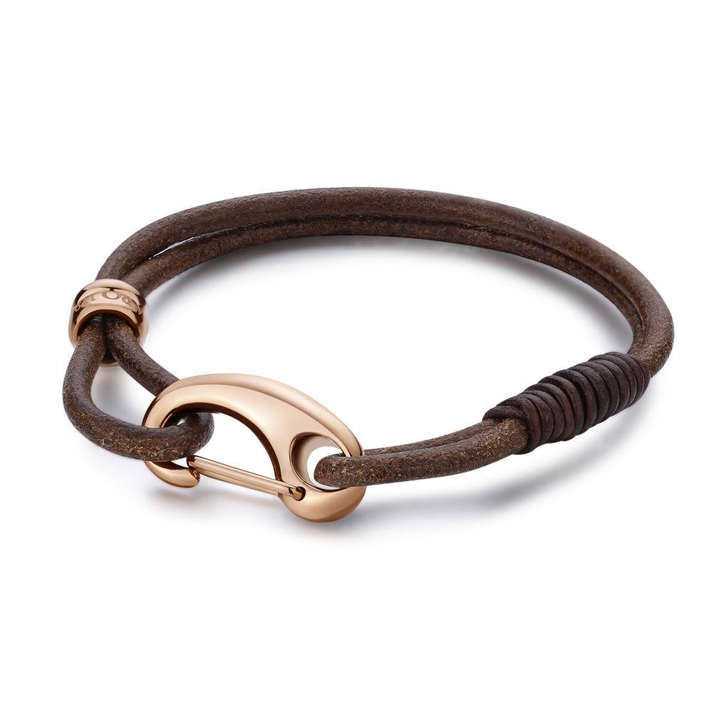 BRACCIALE IN PELLE MARRONE E ACCIAIO - S