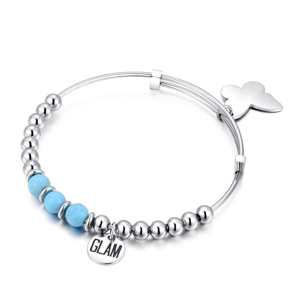 BRACCIALE HAPPY GLAM CON BOULE BIANCHE E AZZURRE E FARFALLA - S