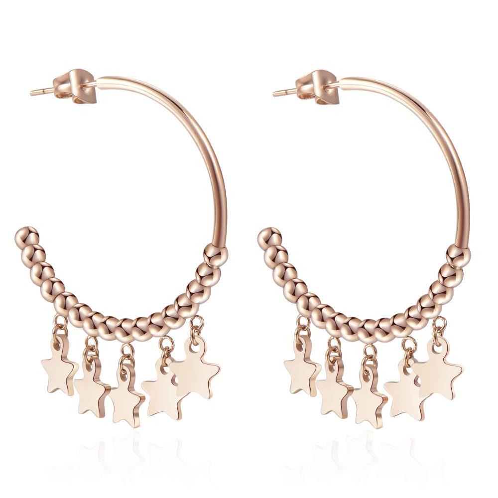 ORECCHINI A CERCHIO CON BOULE E STELLE ROS&Egrave; - S